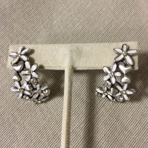 Brighton j hoop earrings white enameled flowers
